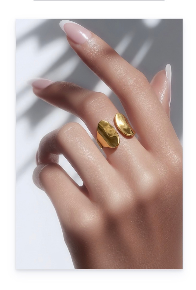 Adjustable Stainless Steel Cuff Ring, 14k Gold Plated