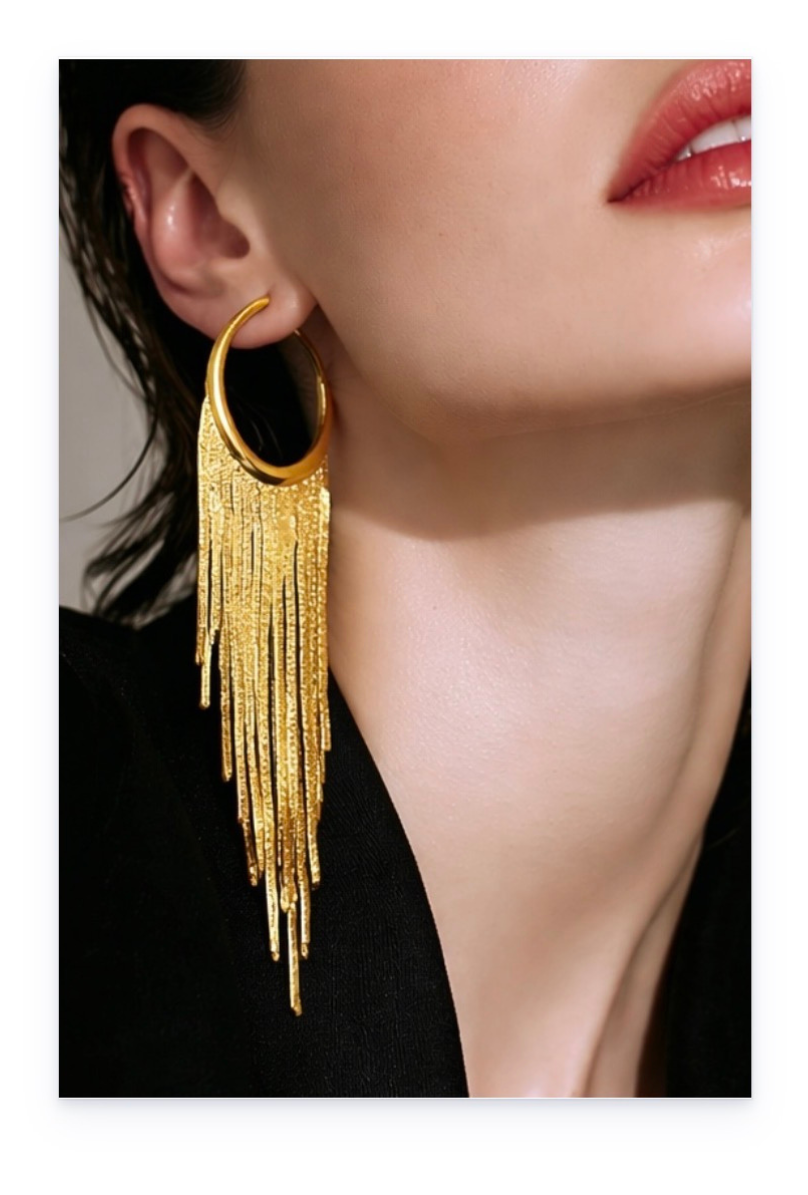 Long earrings plated in 18k gold, copper