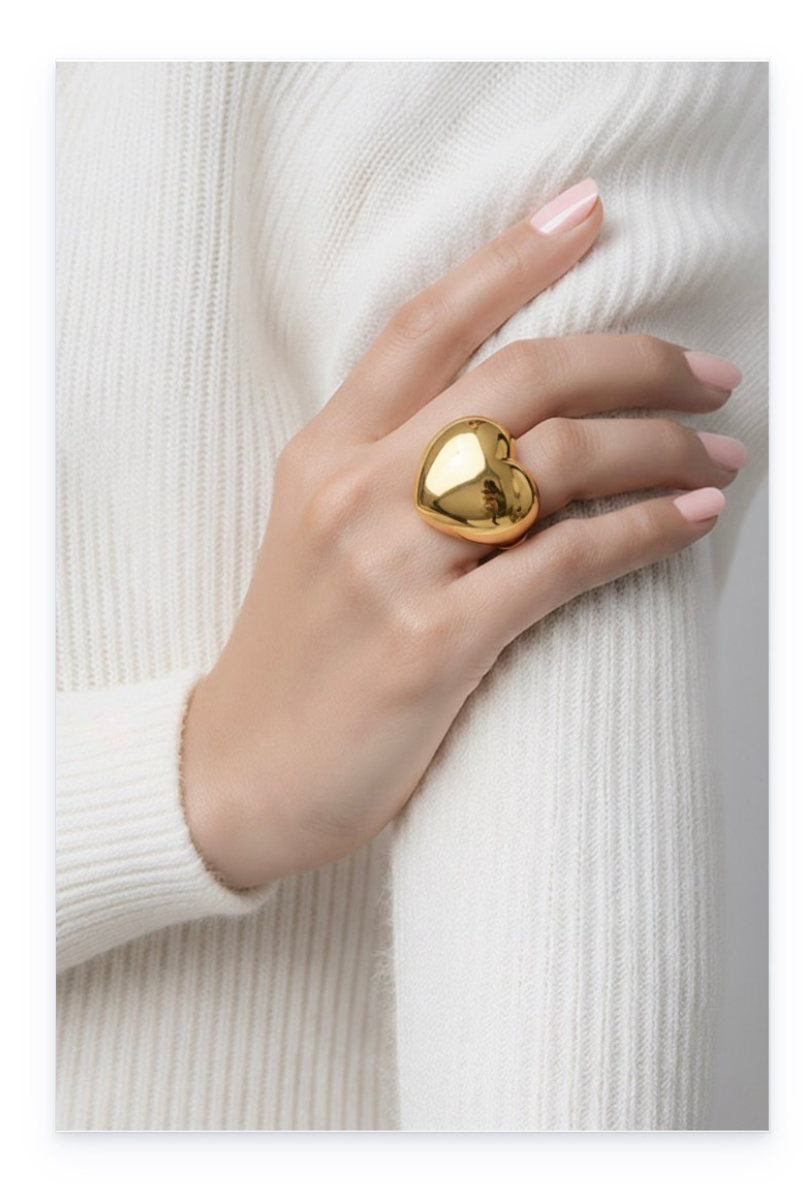 Heart-shaped plated in 14k gold over stainless steel ring
