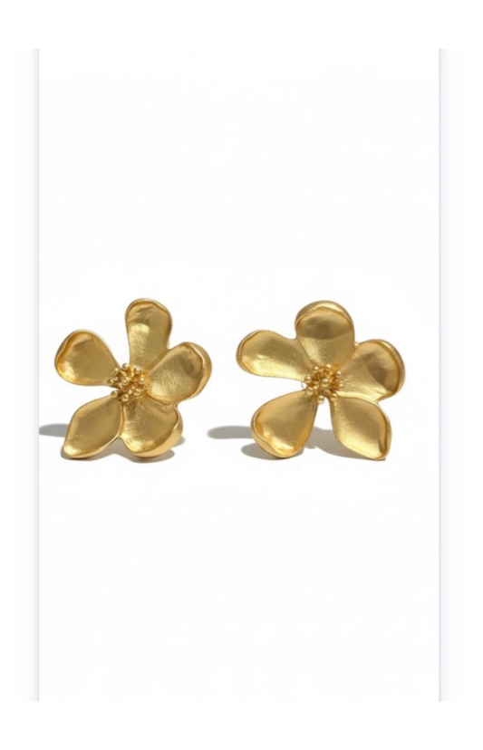 Gold-Toned Zinc Alloy Flower-Shaped Earrings