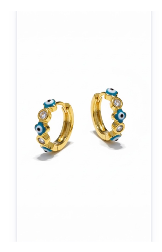 Gold-Plated Hoop Earrings with Evil Eye Symbol- Blue color