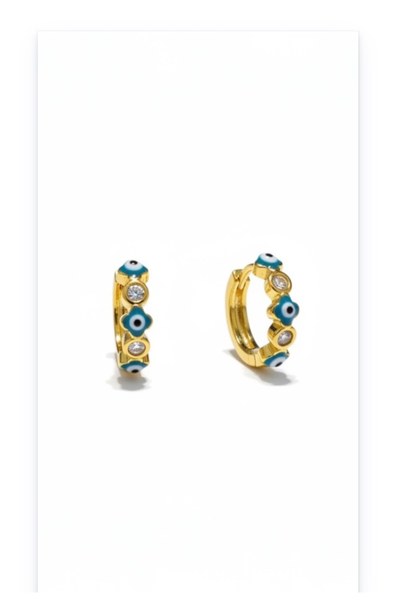 Gold-Plated Hoop Earrings with Evil Eye Symbol- Blue color