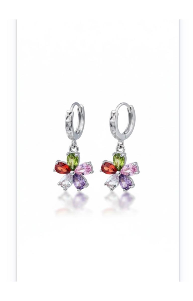 Flower-Shaped Earrings, Gold-Plated with Zircon Inlay