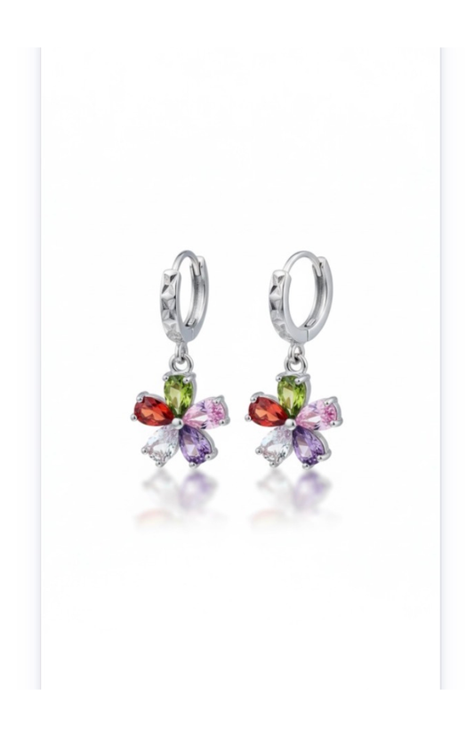 Flower-Shaped Earrings, Gold-Plated with Zircon Inlay