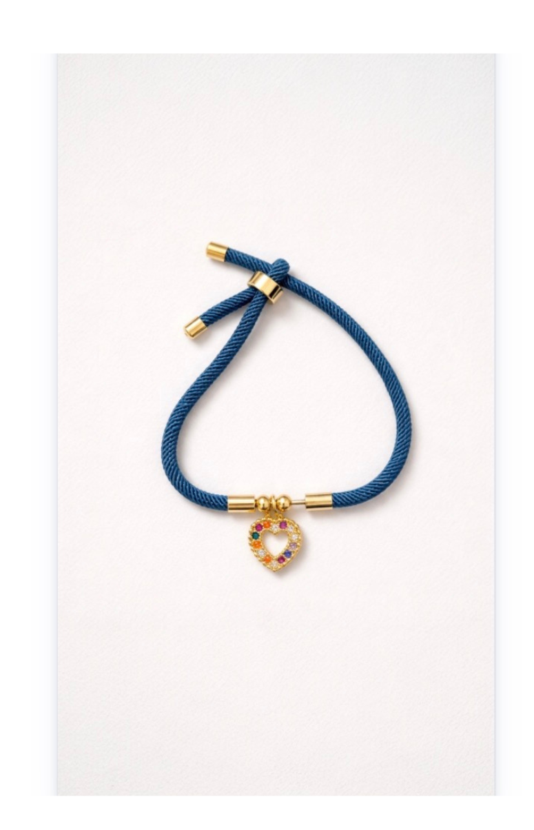 Gold-Plated Heart Pendant-blue ribbon bracelet