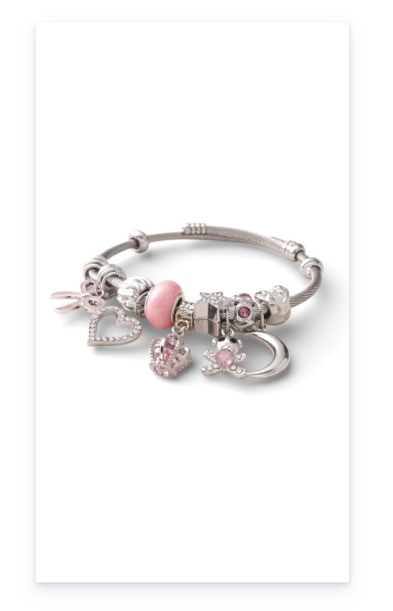 Stainless steel bracelet with dangling charms