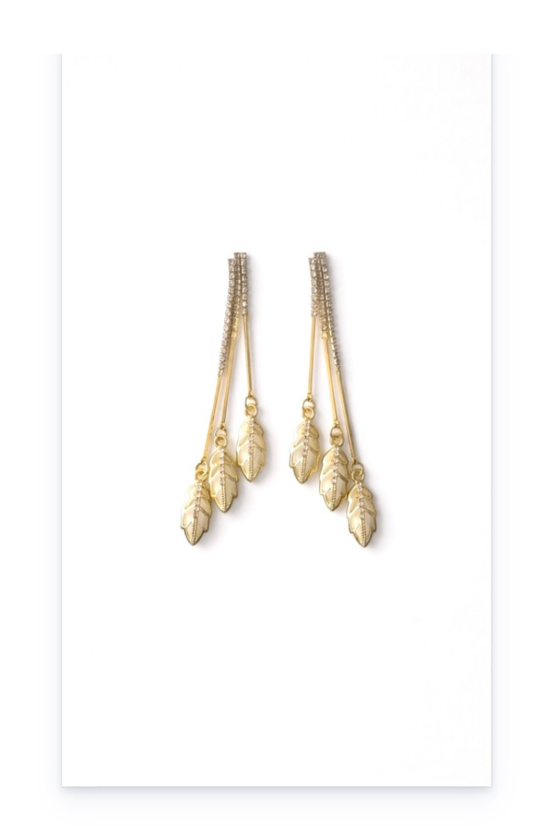 Long Leaf Detail Earrings in 18k Gold-Plated Copper