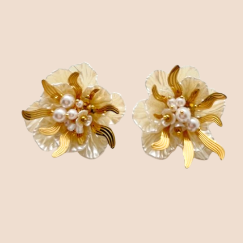 Stainless Steel-14k plated Flower Earrings