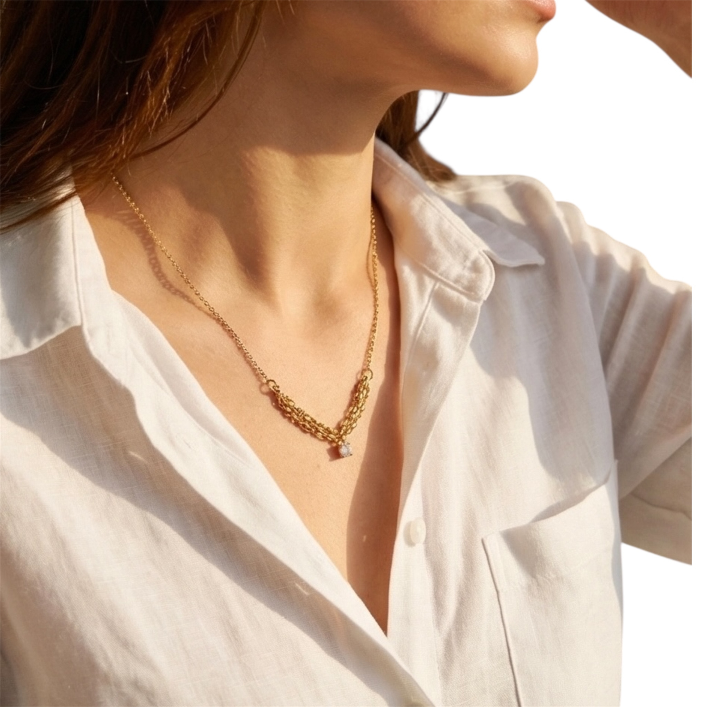 Chain Necklace with  Zirconia Pendant