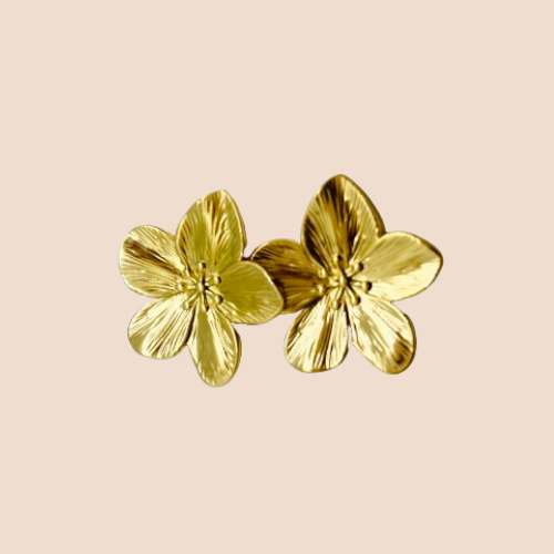 Stud Flower Earrings in Stainless Steel, 14k Gold Plated