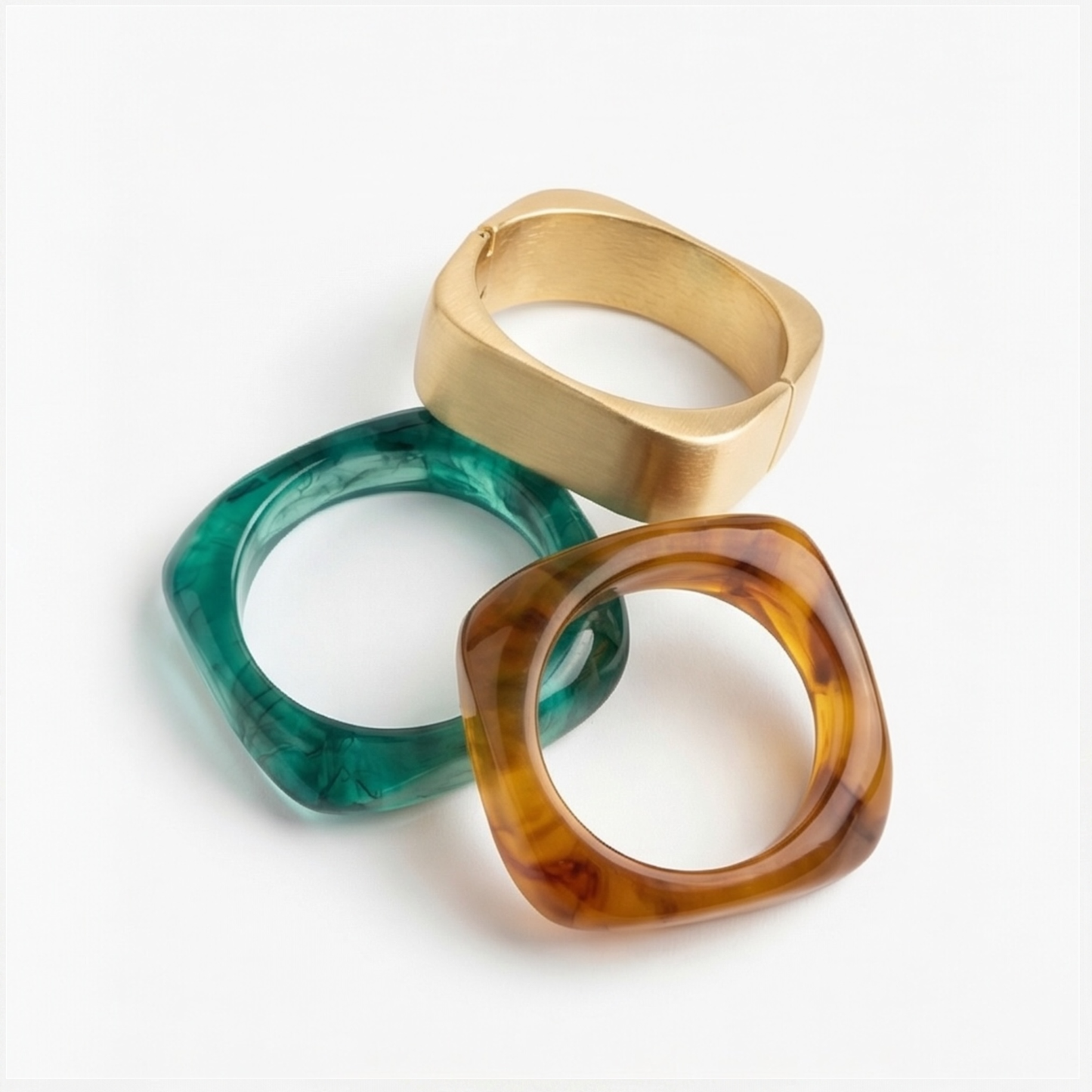 Triple Layer Gold & Resin Bracelet Trio
