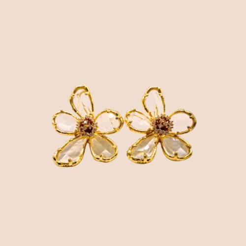 Elegant Gold-Plated Flower Shaped Stud Earrings, Copper Base