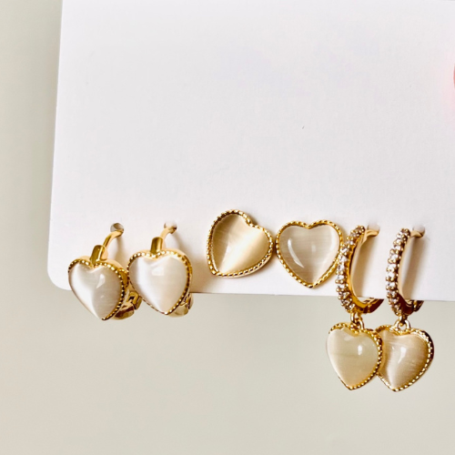 Set of 3 Pairs of Gold-Plated Heart-Shaped Earrings on Copper