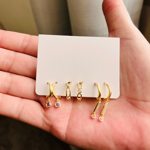 Gold-Plated Earrings with Small Hoops and Dangling Charms