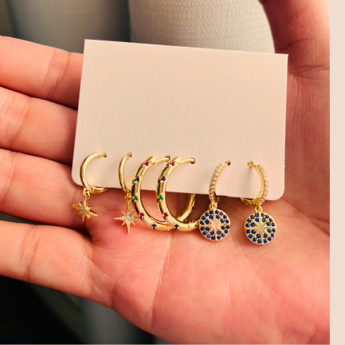 Gold-Plated Hoop and Dangle Earring Set on Copper