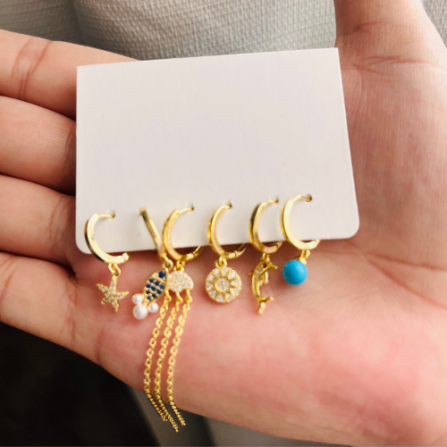 Gold-Plated Small Earrings with Ocean-Inspired Charms.