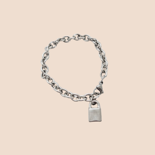 Trendy Lock Charm Link Bracelet - Stainless Steel- Plating