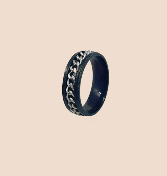 Classy Men black chain band ring in Stainless Steel