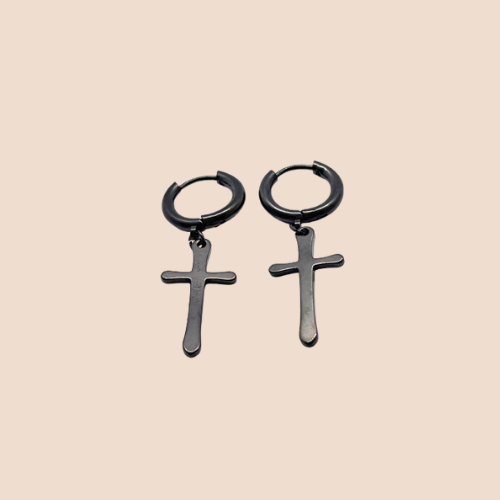 Black Stainless Steel Cross Earrings