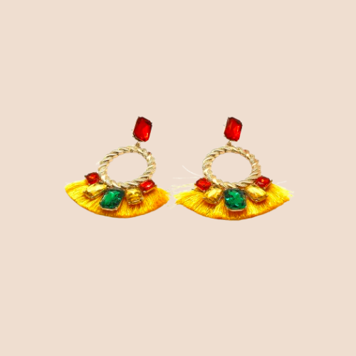 Fan-Shaped Drop Earrings with Artificial Rhinestones