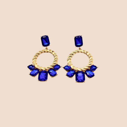 Blue Drop Earrings with Artificial Rhinestones