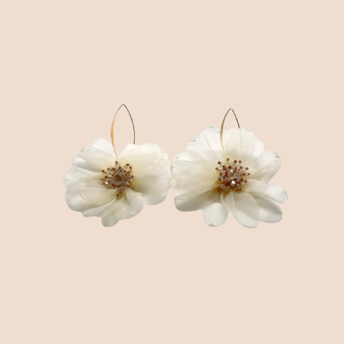 Handmade Flower Drop Earrings with Artificial Crystals