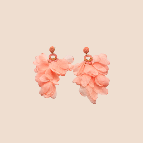 Handmade Pink Beaded Drop Earrings with Fabric Petals