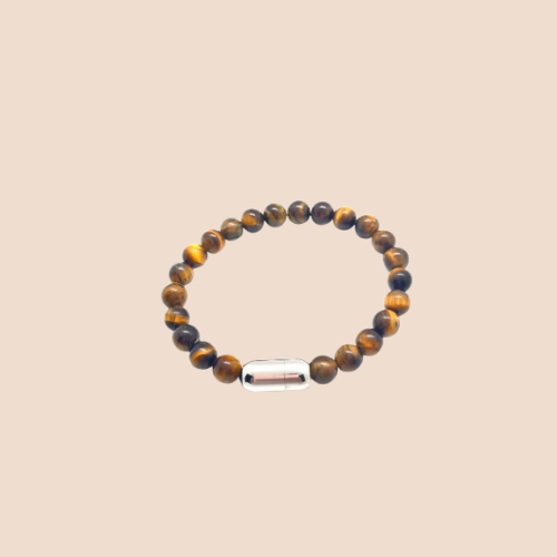 Stainless Steel and Tiger Eye Stone Beaded Men’s Bracelet