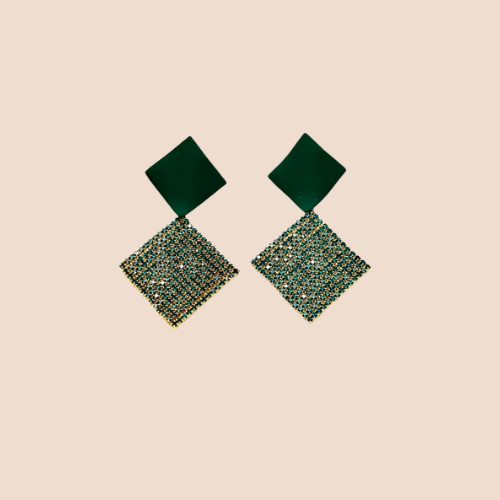 Green Drop Earrings with Zircon Inlay