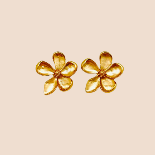 Gold-Toned Zinc Alloy Flower-Shaped Earrings