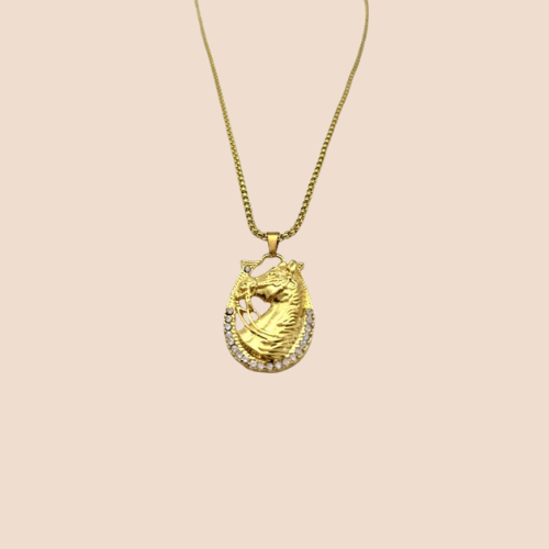 Golden Alloy Horse Head Pendant Necklace for Men