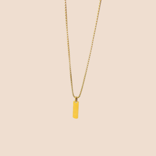 Gold-Plated Stainless Steel Cord Necklace with Slim Rectangular Plate Pendant