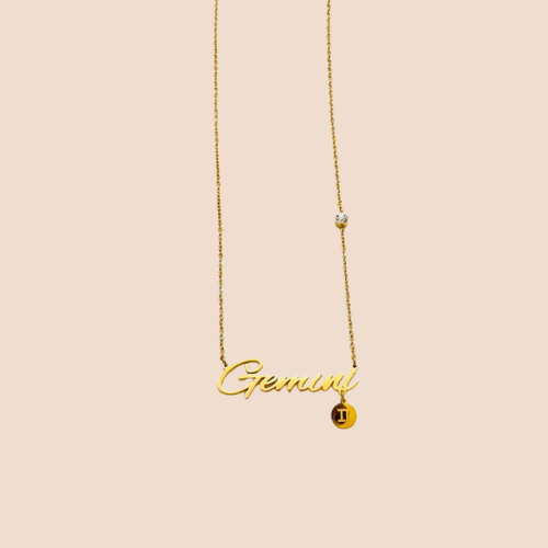 Gold-Plated Titanium Steel Thin Chain Necklace with Gemini Zodiac Symbol Pendant