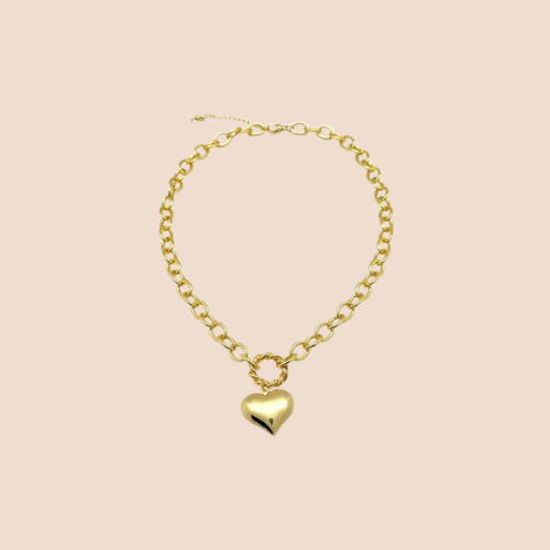 10K Gold-Plated Link Chain Necklace with Heart Pendant