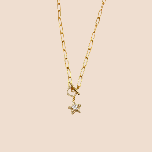 Gold-Plated Link Chain with Star Pendant and Zircon Inlay