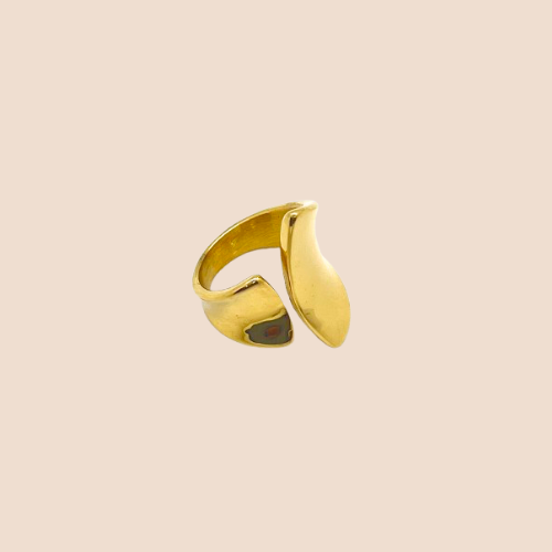 Asymmetrical Stainless Steel Ring with 14k Gold Plating