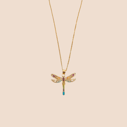 Gold Plated Stainless Steel Chain with Dragonfly Pendant