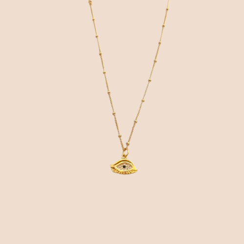 18k Gold Plated Copper Chain with Evil Eyes Pendant