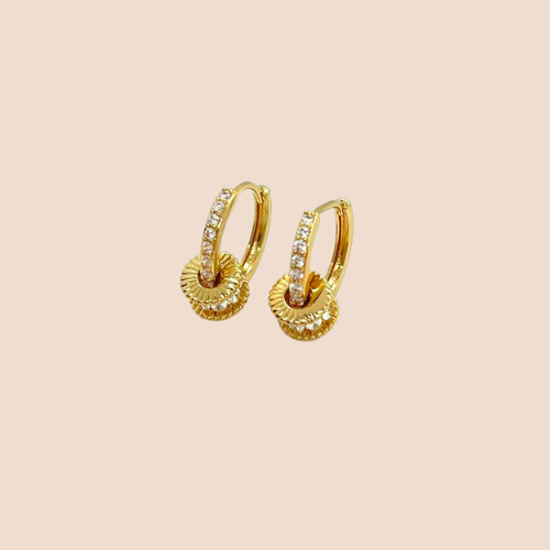 Copper-Gold plated Hoop earrings zircon Inlay