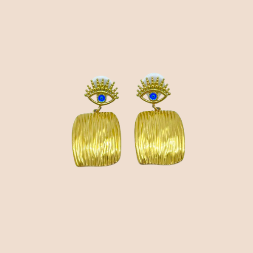 18K Gold-Plated Evil Eye Earrings in Stainless Steel