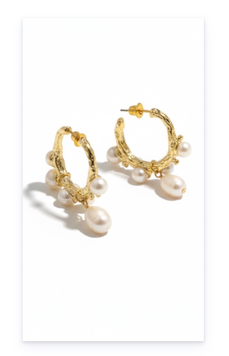 18K Gold Plated Stainless Steel River Pearl Earrings