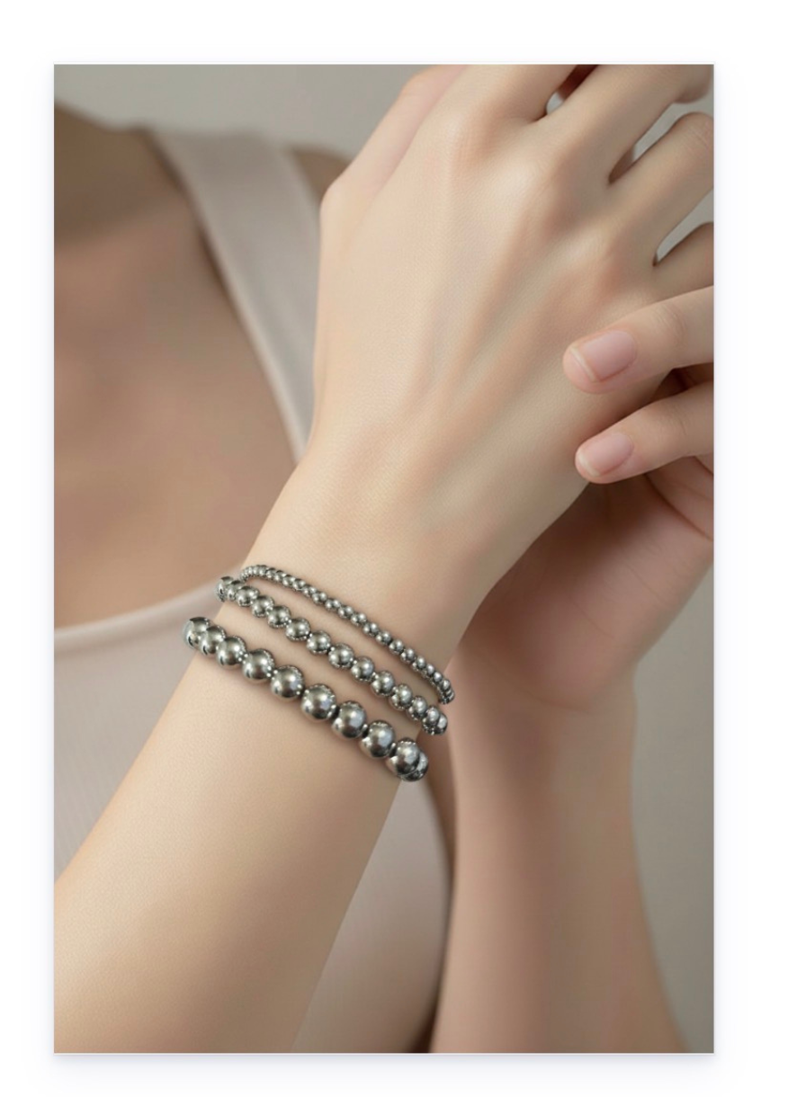 Stainless steel beaded bangle bracelet-Unisex-18k Gold plated
