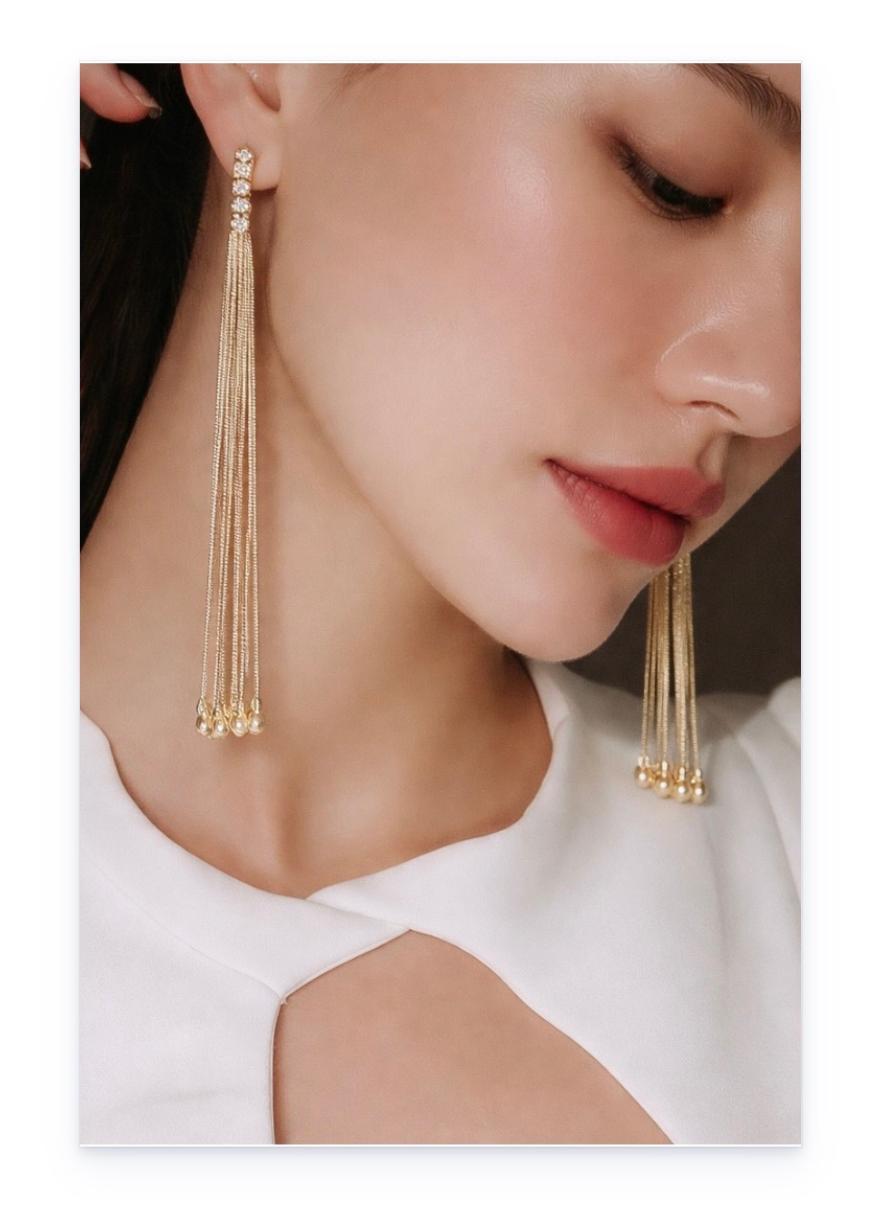 Long Chain Earrings, Copper, 18k Gold Plated