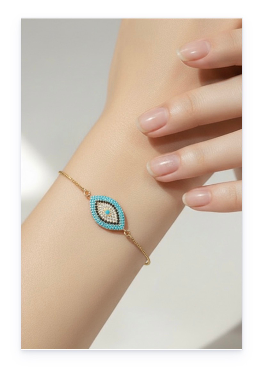 Colorful Zircon Evil Eyes Charm Bracelet - Copper Base with Gold Plating