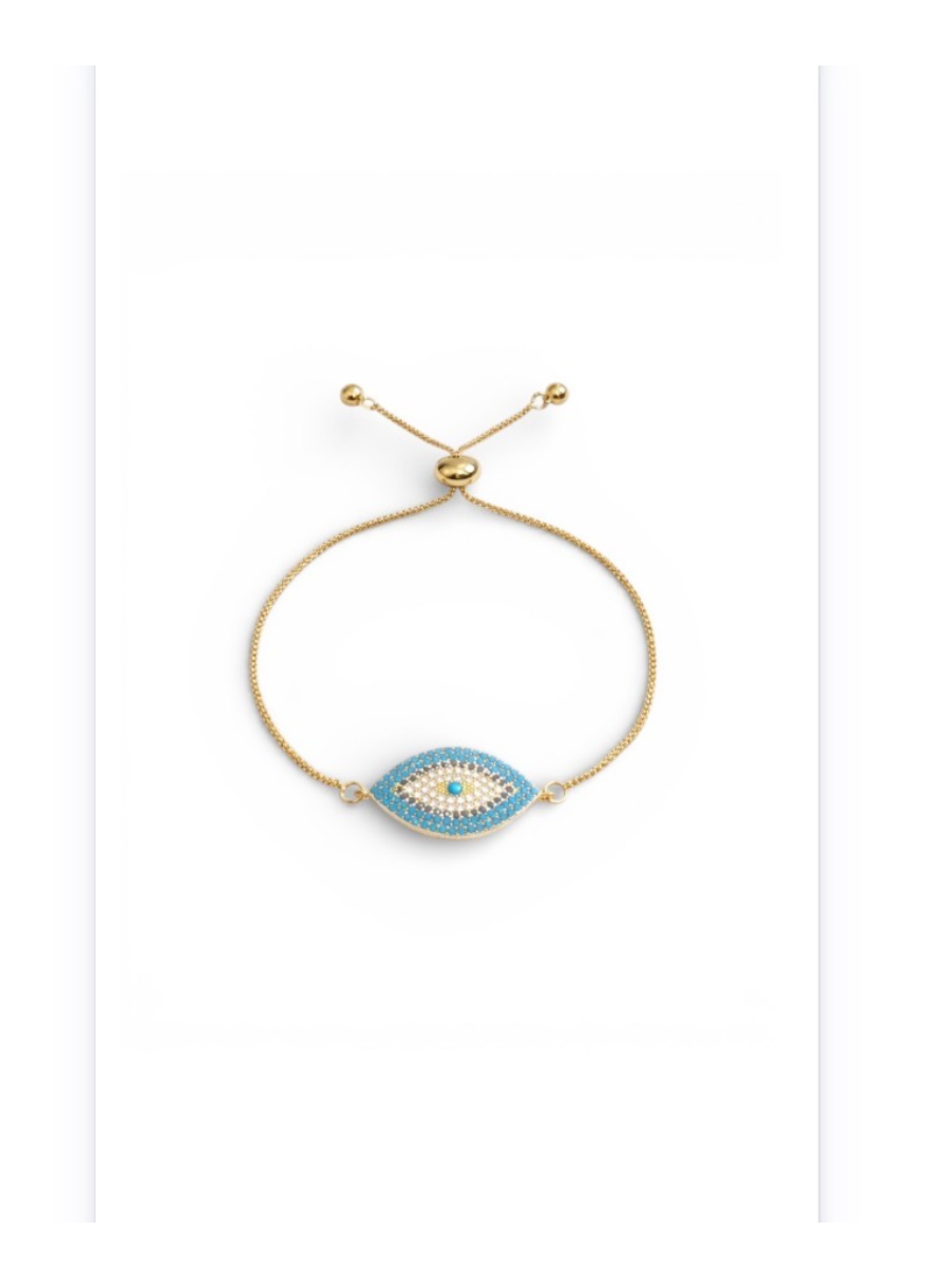 Colorful Zircon Evil Eyes Charm Bracelet - Copper Base with Gold Plating