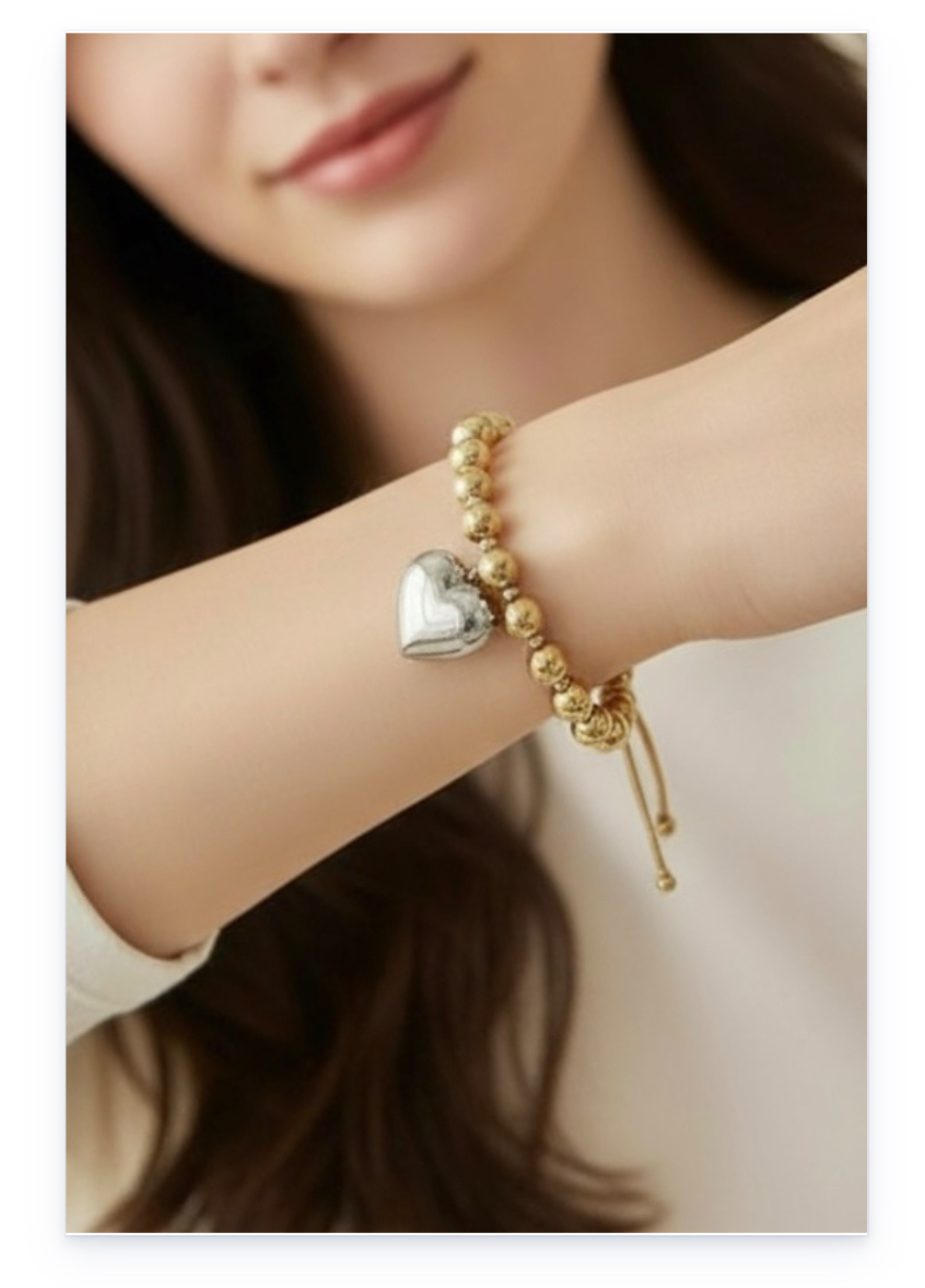 Titanium steel 18k Gold plated heart pendant bracelet