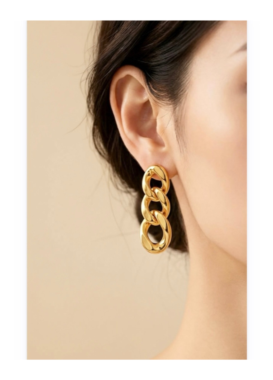 Thick Chain Dangle Earrings, Gold-Plated on Stainless Steel