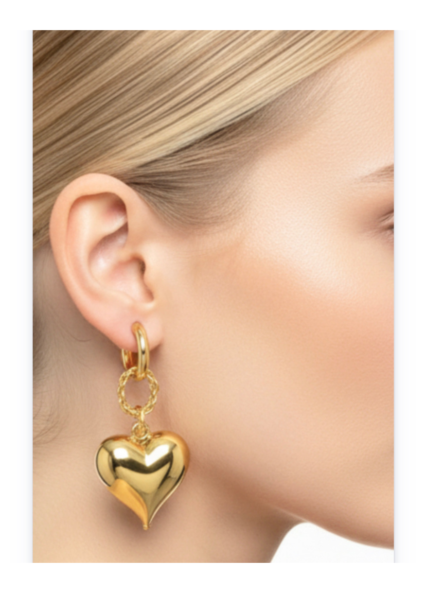 Heart-shaped Hanging Earrings, Gold Plated- Brass