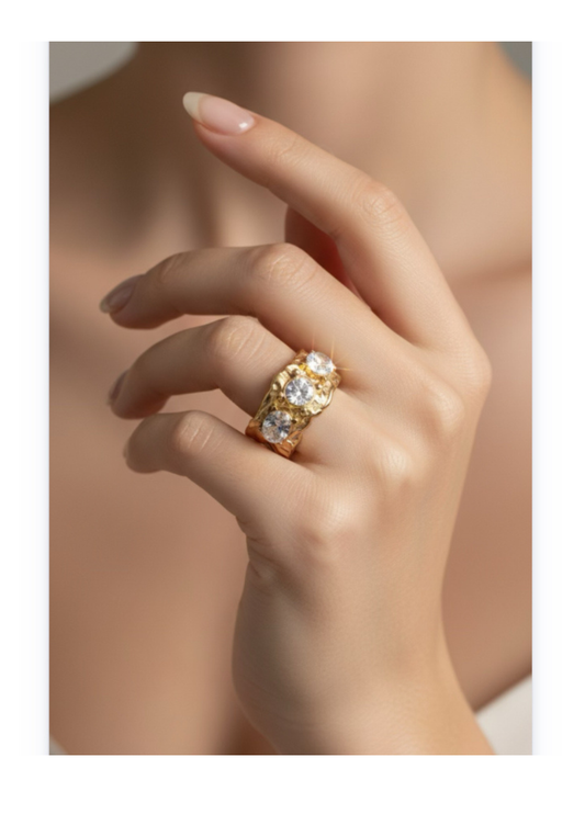 18K Gold-Plated Stainless Steel Ring with Cubic Zirconia