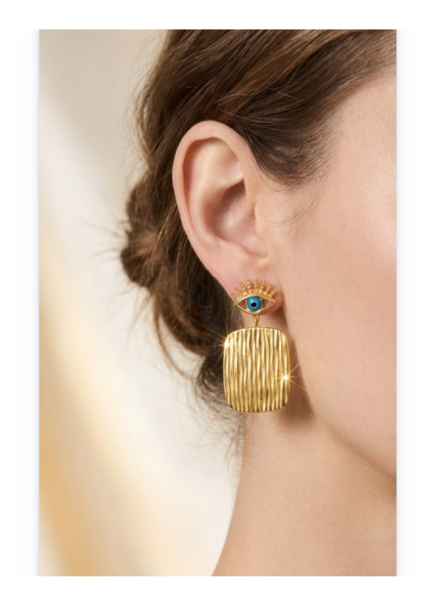 18K Gold-Plated Evil Eye Earrings in Stainless Steel